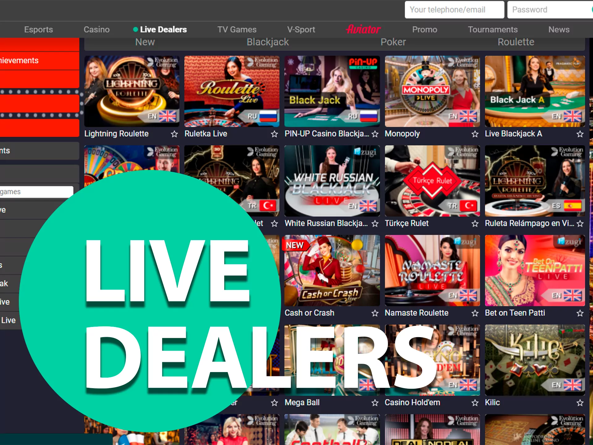 You can play casino games with live dealers.