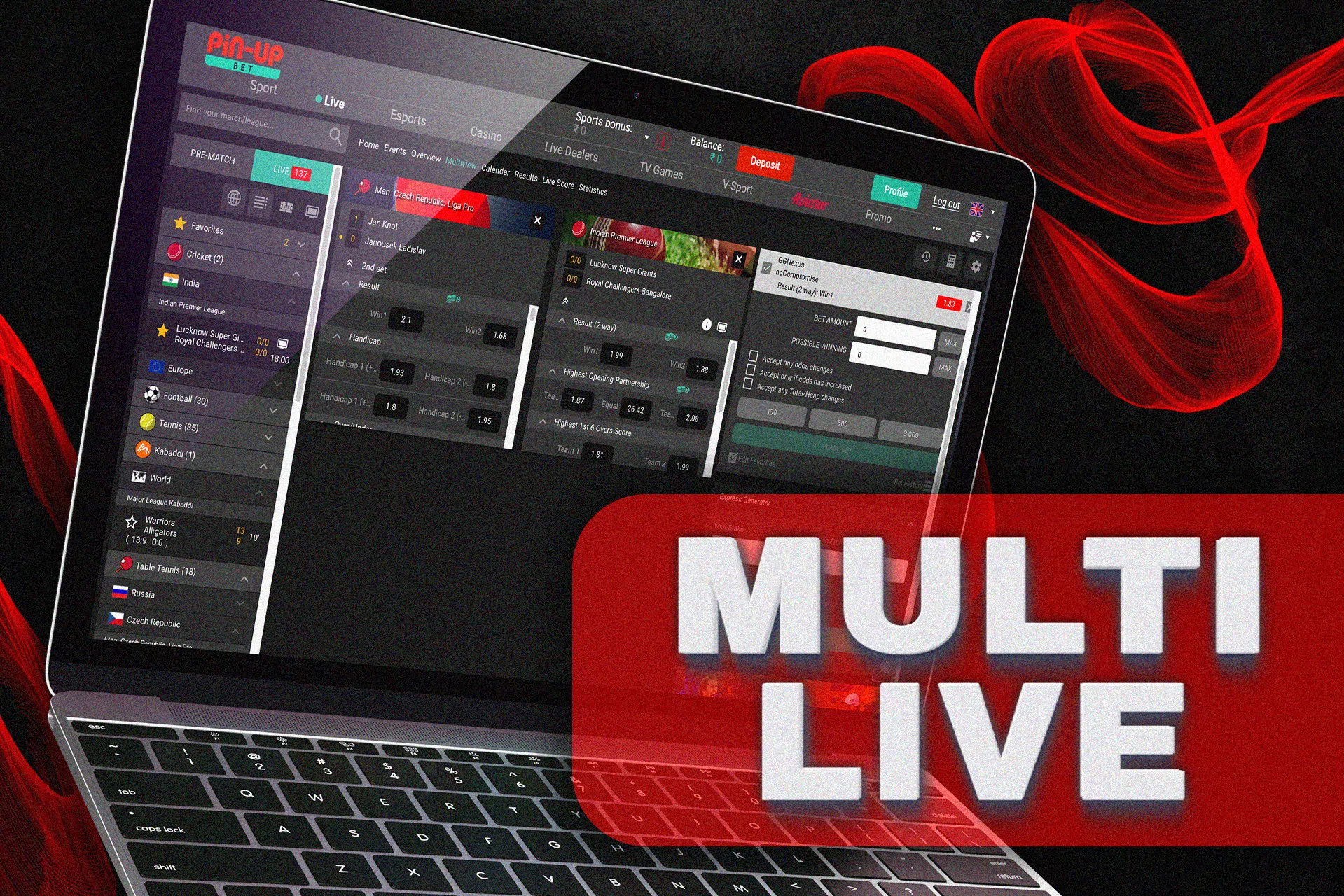 Place multi bets in the Pin Up live section.