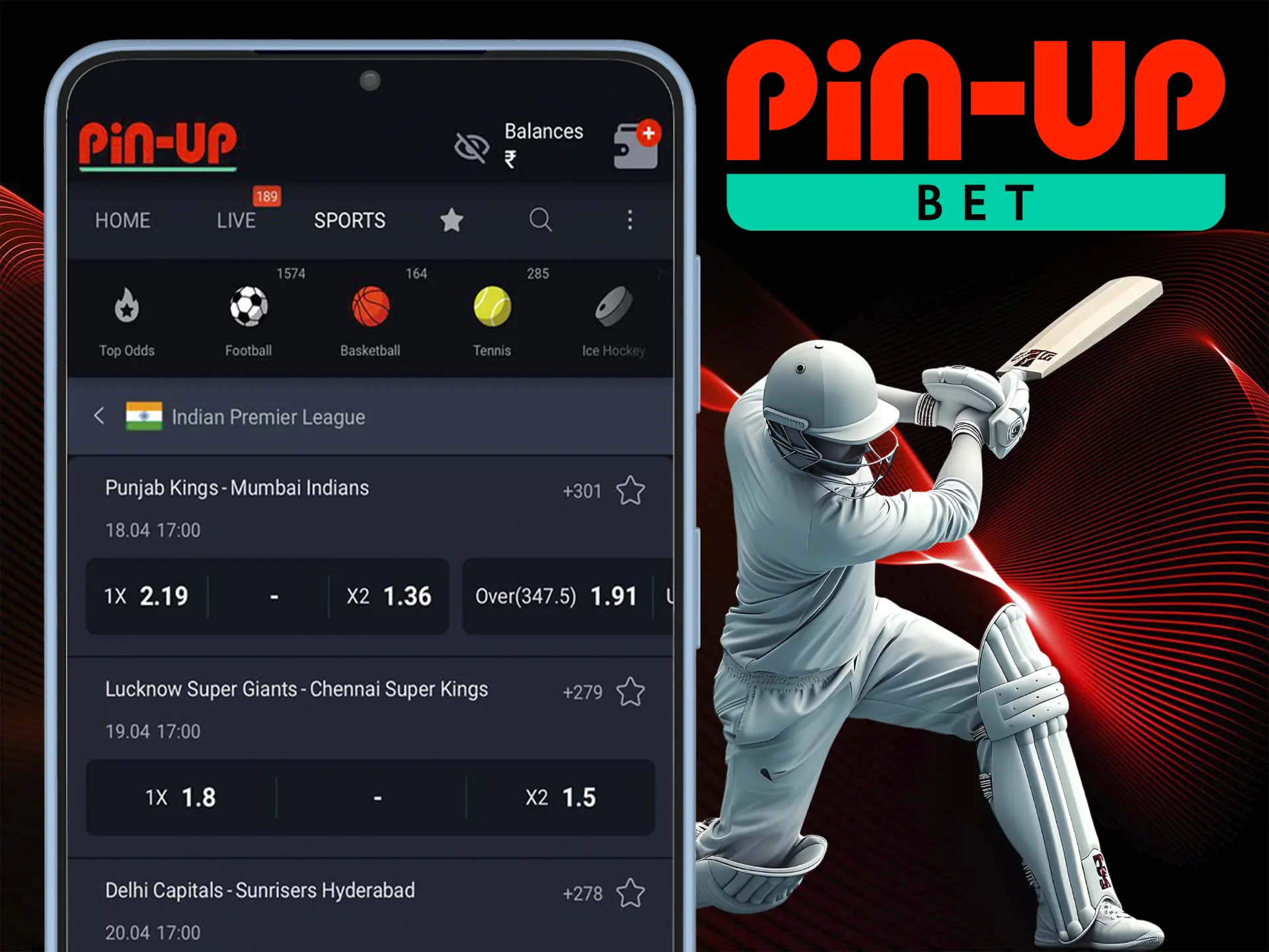 Place bets on cricket in the Pin Up mobile app.