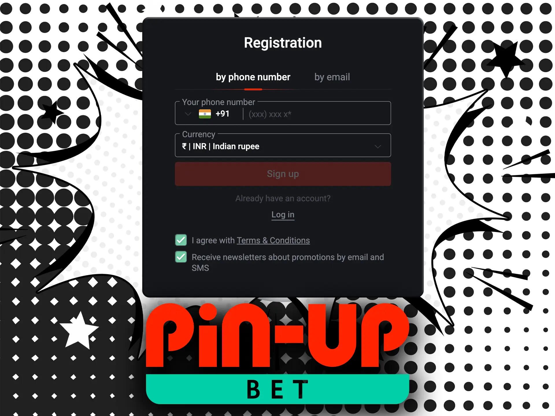 You can register in Pin Up with the help of your phone number or email.