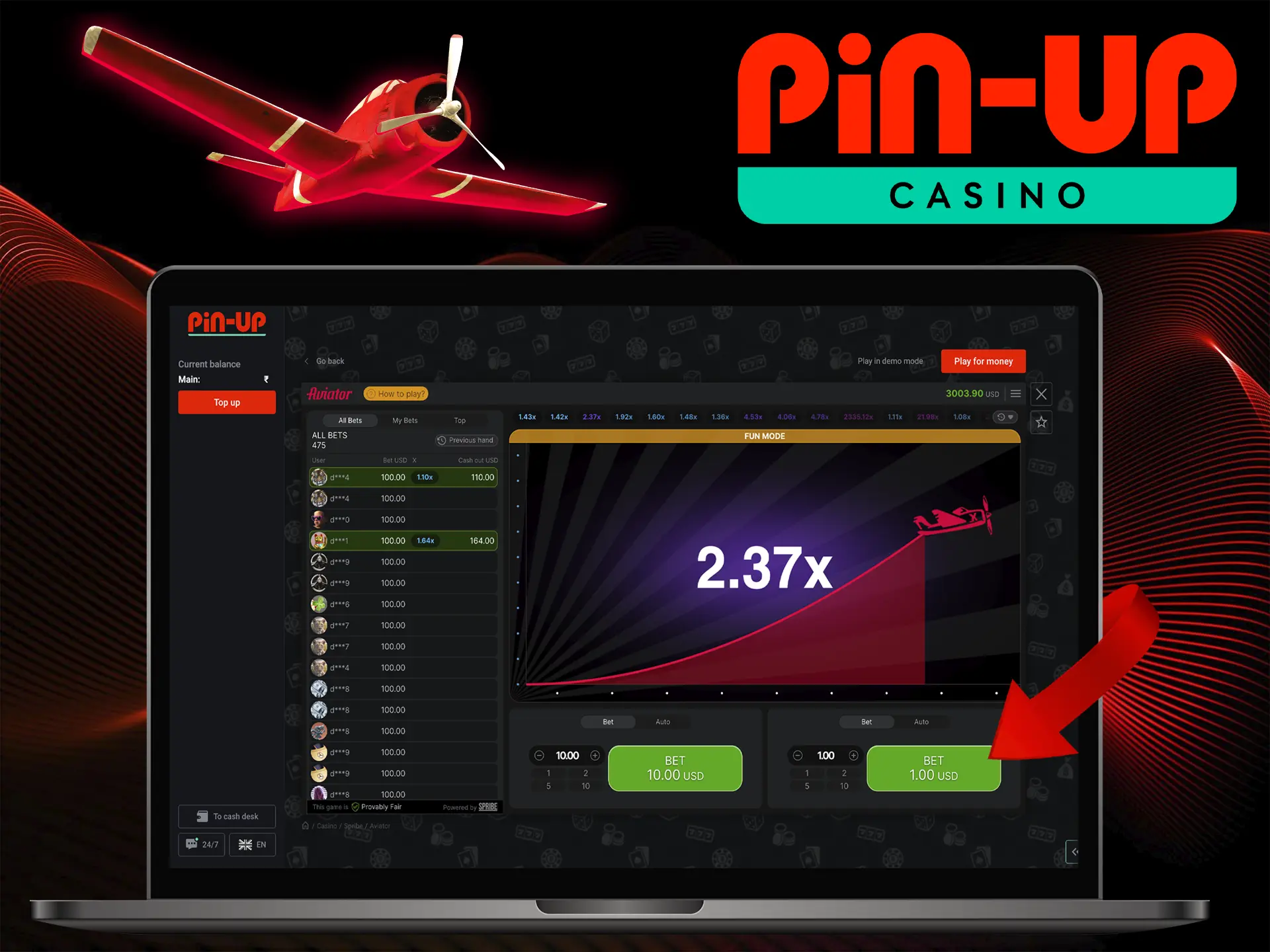 Register your account and start playing and winning at Aviator from Pin Up Casino.