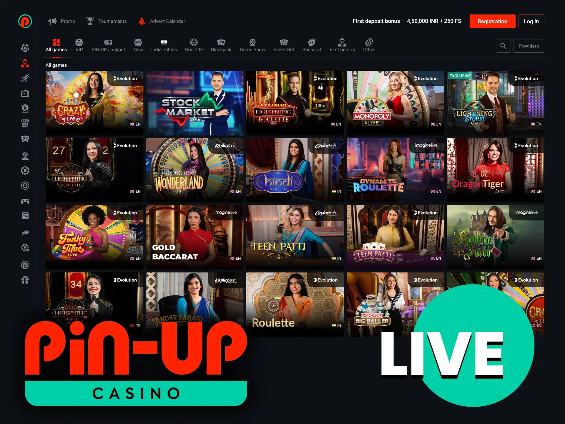 You can play casino games with live dealers at Pin Up.